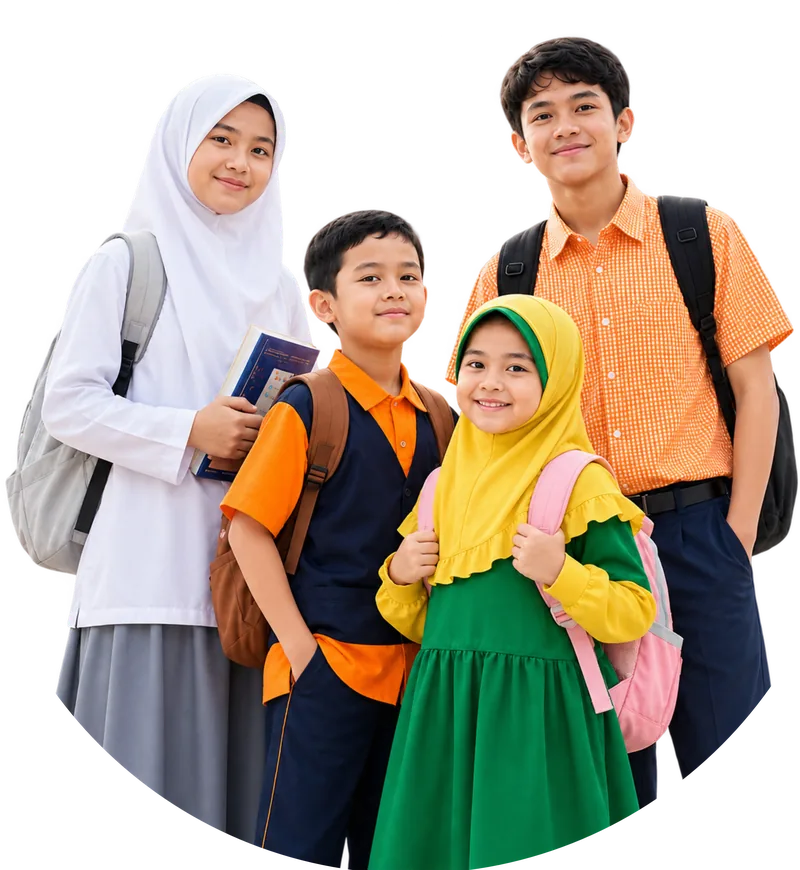 Ilustrasi empat murid Bintang Madani dari TK hingga SMA